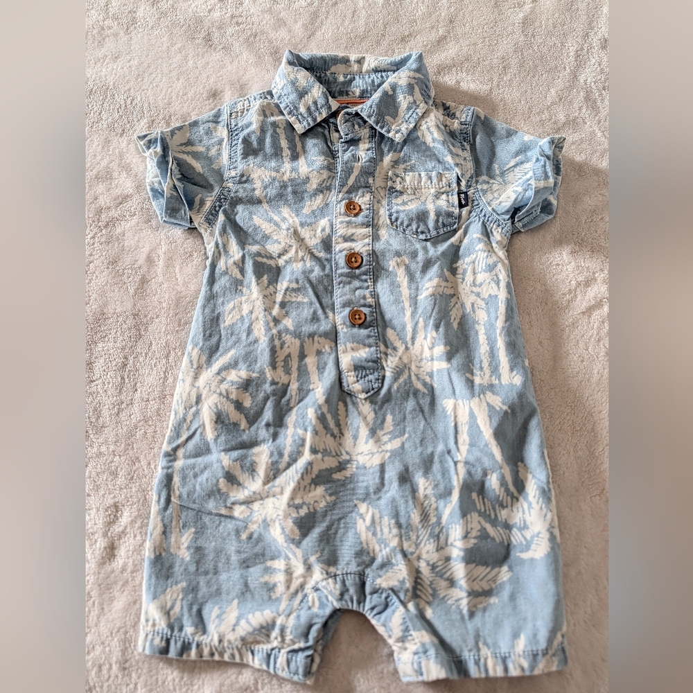 Baby Bgosh Blue and White Palm Print Baby Romper